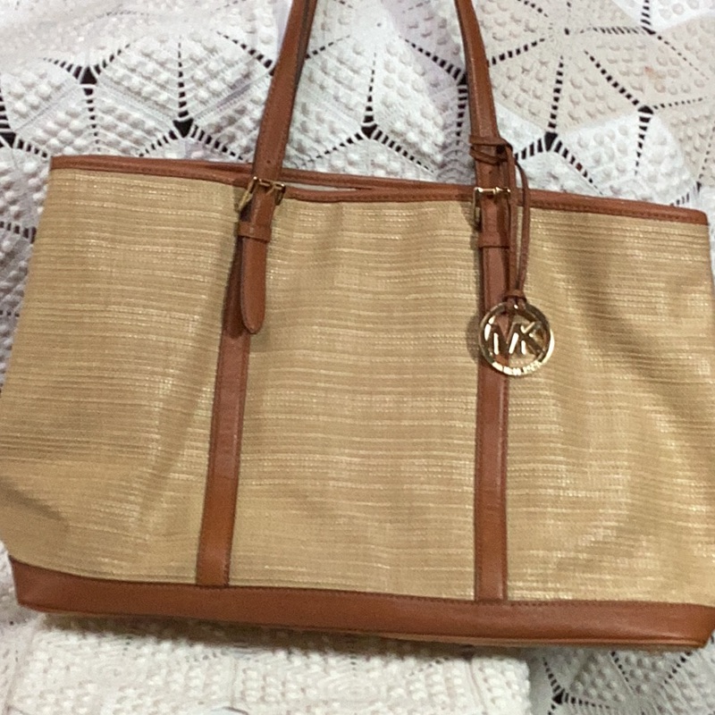 Michael Michael Kors Straw And Leather Bag